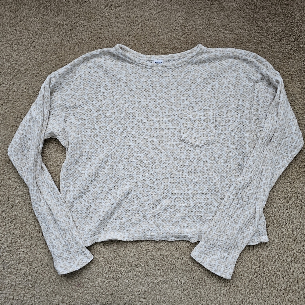 Old Navy waffle knit cheetah print pajama set beige white top joggers XS small - Picture 2 of 5